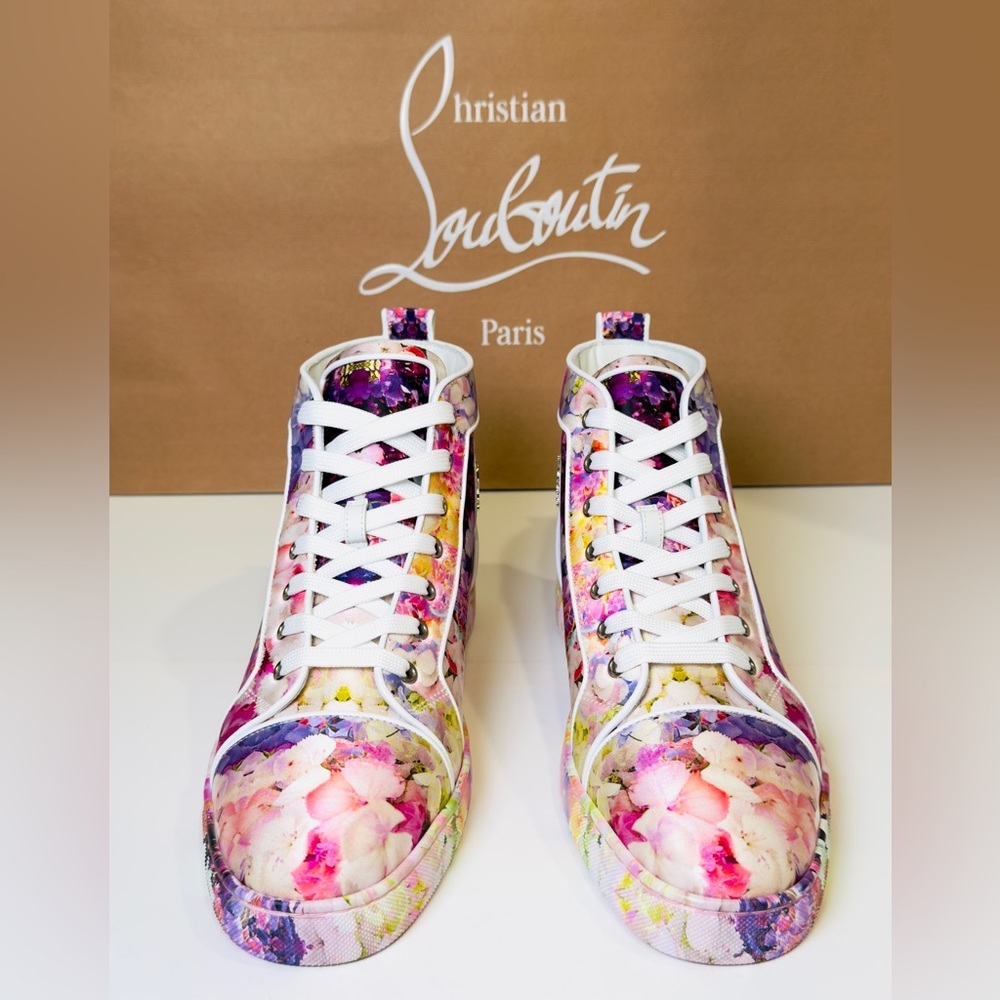 Christian Louboutin Blooming Orlato Abstract-print Silk High-top Trainers EU 44 - Picture 7 of 16